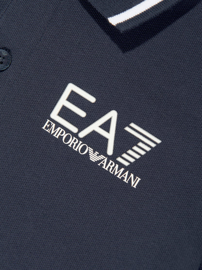 EA7 Emporio Armani 男童徽标 Polo 衫（海军蓝）