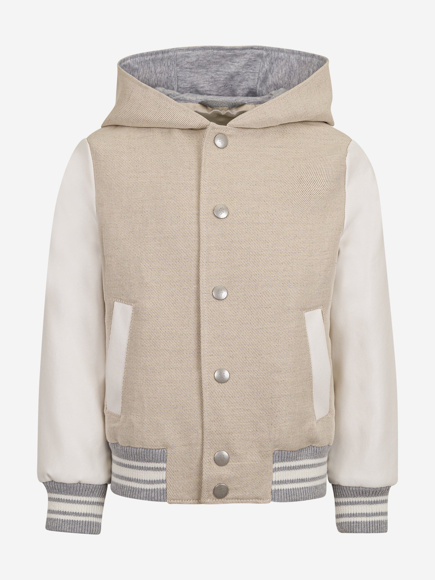 Boys Hooded Bomber Jacket in Beige