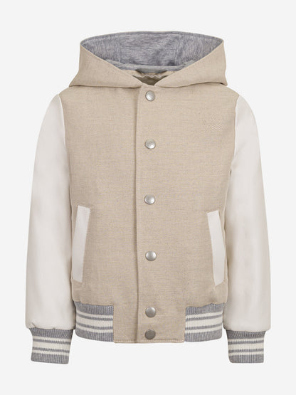 Boys Hooded Bomber Jacket in Beige