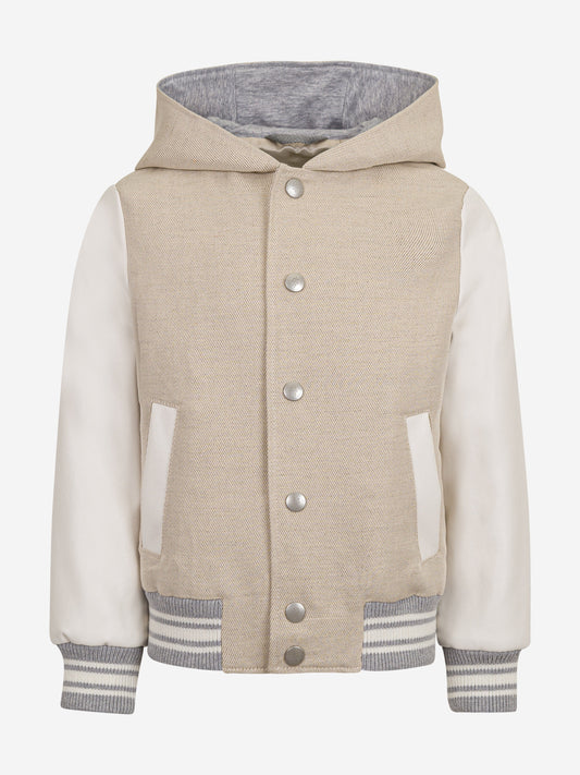 Boys Hooded Bomber Jacket in Beige