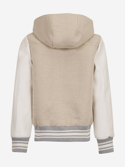 Boys Hooded Bomber Jacket in Beige