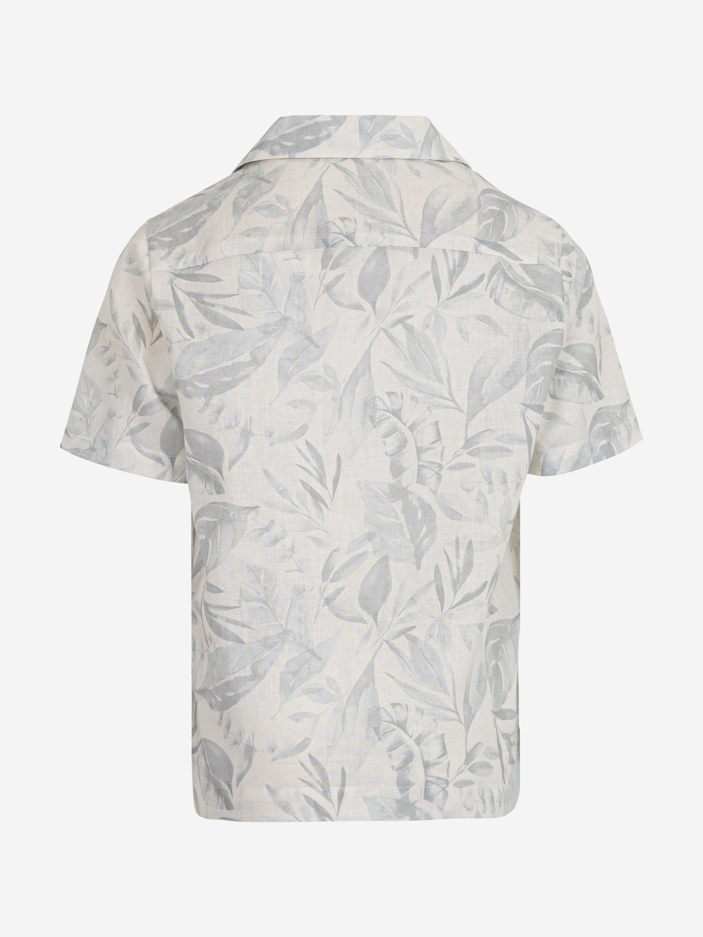 Boys Linen Leaf Print Shirt in Ivory