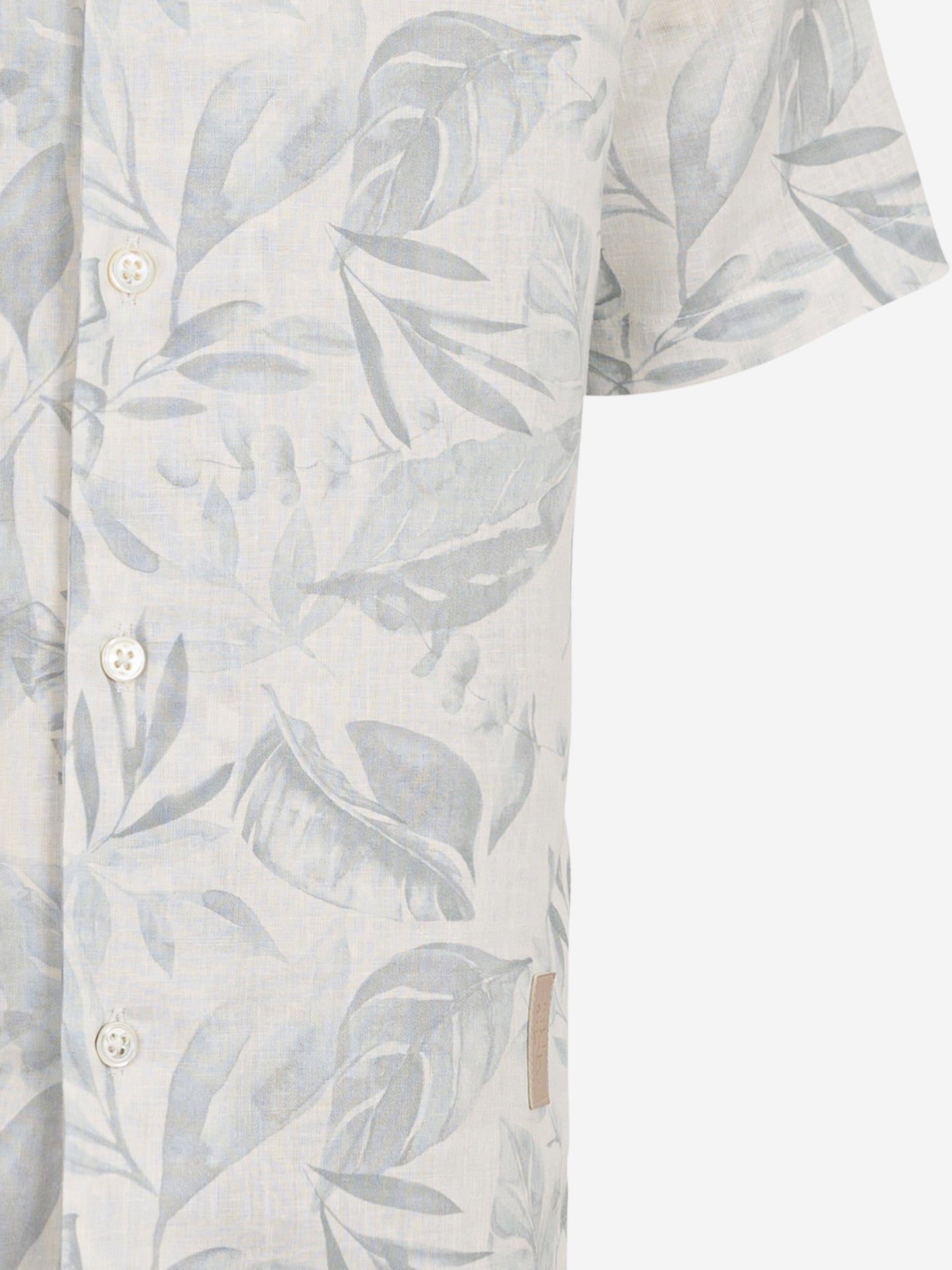 Boys Linen Leaf Print Shirt in Ivory