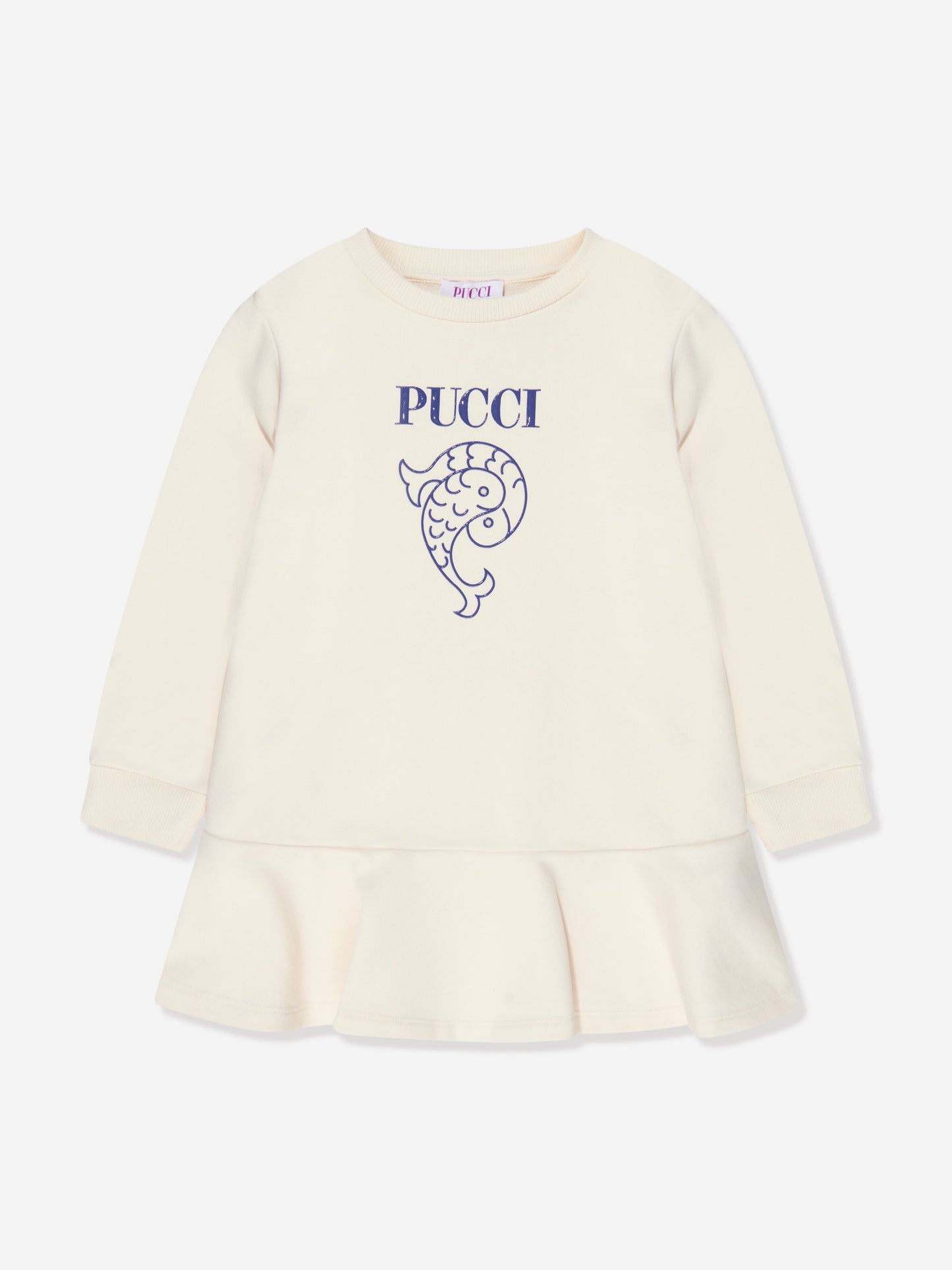 Pucci 女童象牙色徽标平纹针织连衣裙
