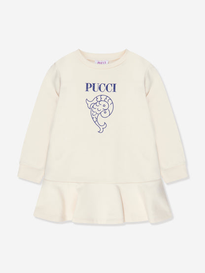 Pucci 女童象牙色徽标平纹针织连衣裙