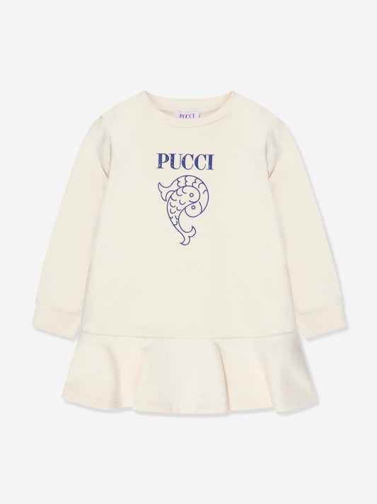 Pucci 女童象牙色徽标平纹针织连衣裙