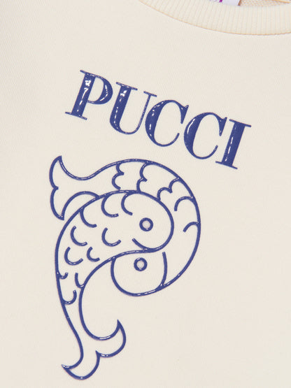 Pucci 女童象牙色徽标平纹针织连衣裙