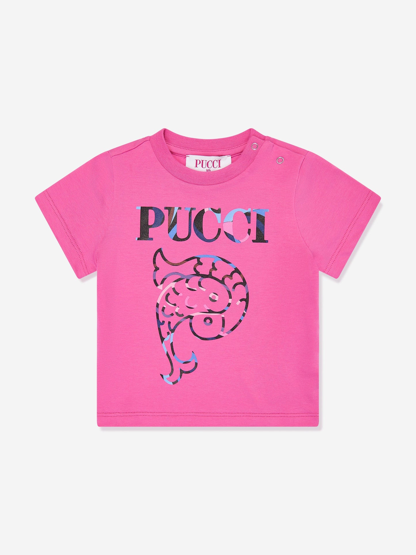 Pucci 女婴徽标印花 T 恤（粉色）