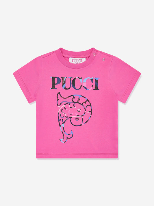 Pucci 女婴徽标印花 T 恤（粉色）