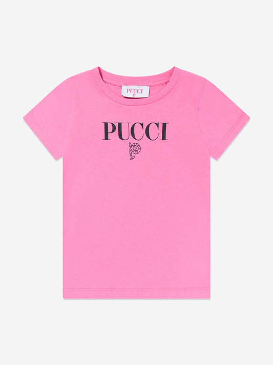 Pucci 女童粉色徽标 T 恤