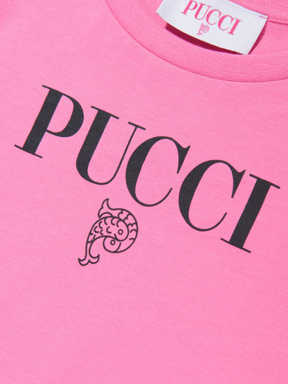 Pucci 女童粉色徽标 T 恤
