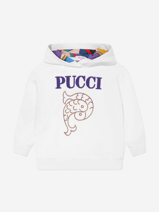 Pucci 女童象牙色徽标连帽衫