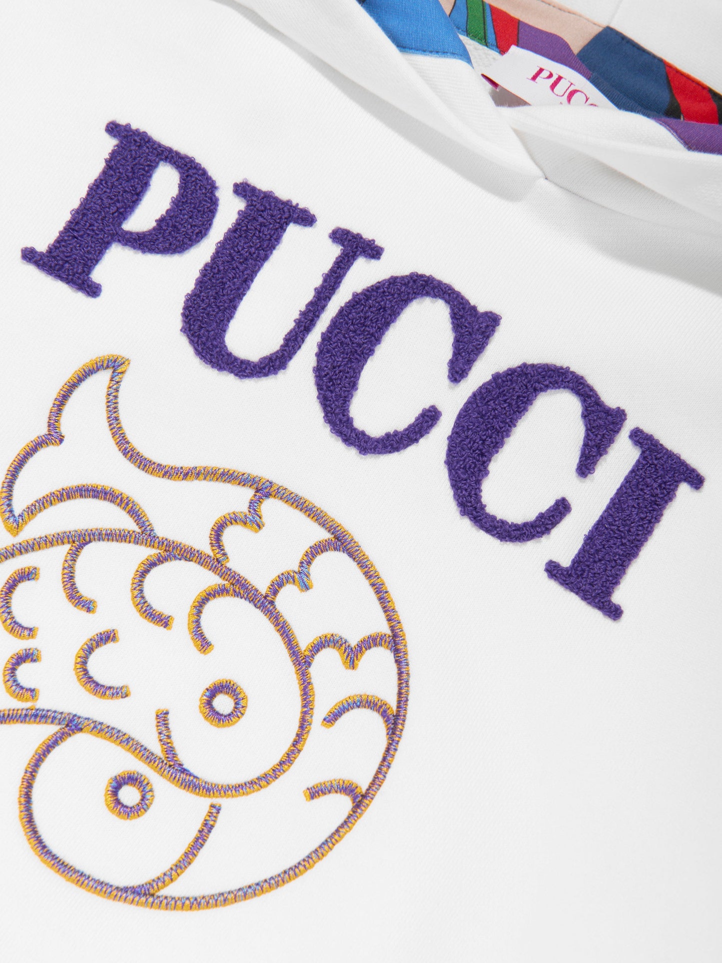 Pucci 女童象牙色徽标连帽衫