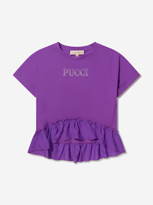 Pucci 女童徽标荷叶边 T 恤