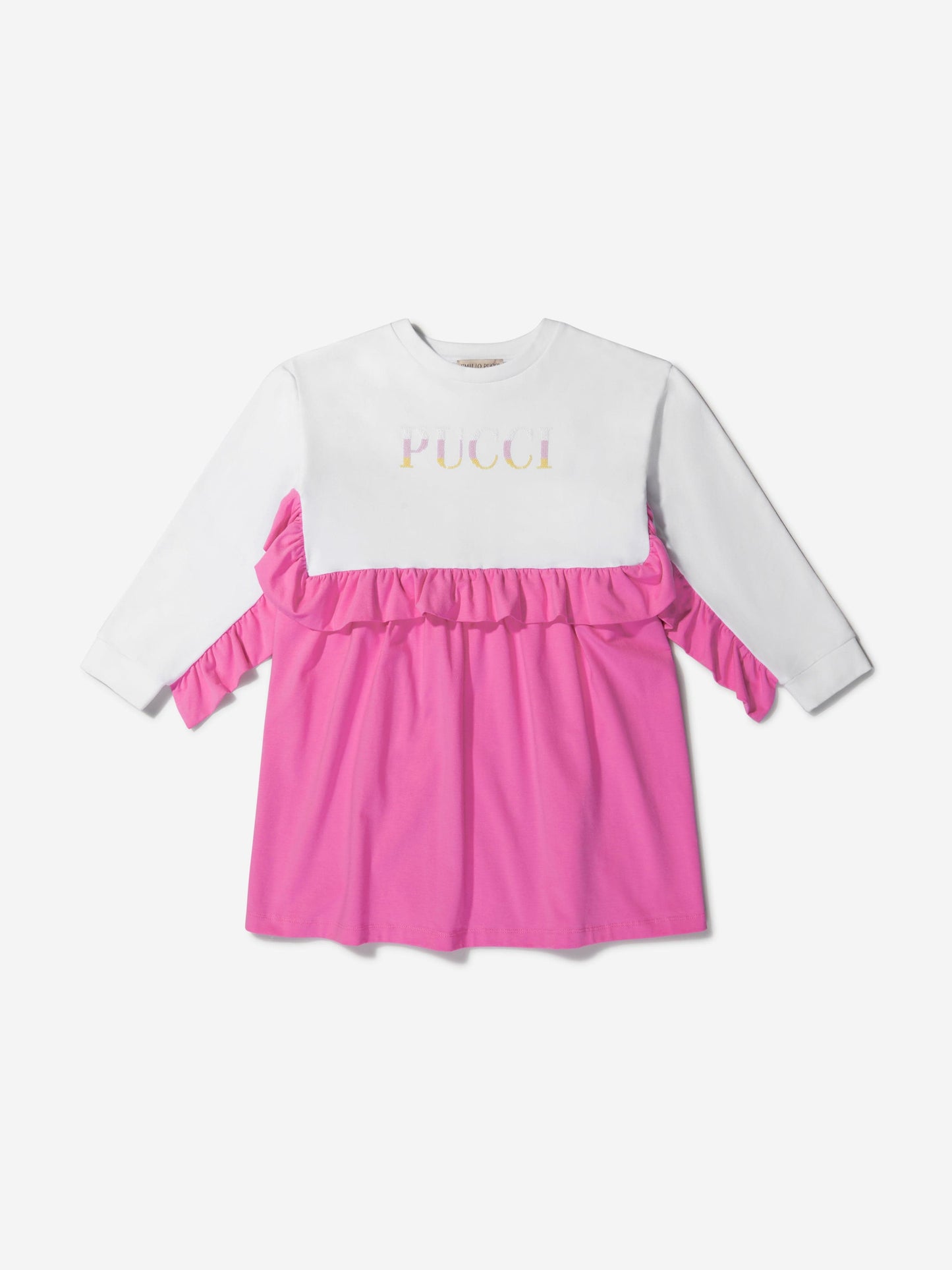 Pucci 女童棉质荷叶边徽标连衣裙