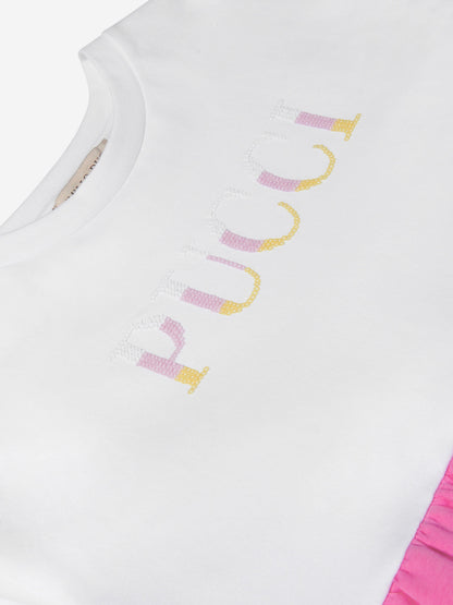 Pucci 女童棉质荷叶边徽标连衣裙
