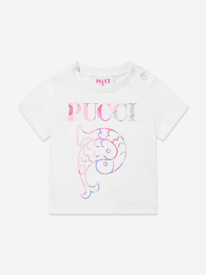 Baby Girls Logo Print T-Shirt in Ivory
