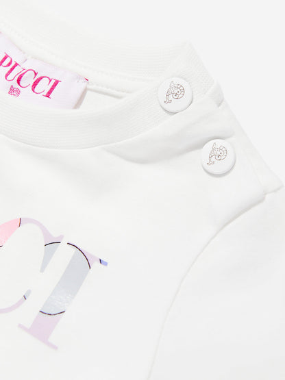 Baby Girls Logo Print T-Shirt in Ivory