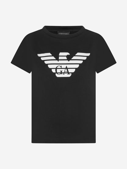 Emporio Armani 男童徽标 T 恤（黑色）