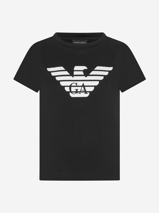 Emporio Armani 男童徽标 T 恤（黑色）