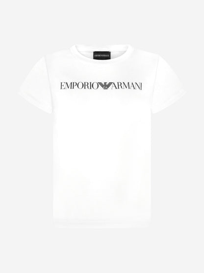 Emporio Armani 男童白色徽标 T 恤