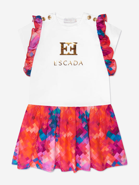 Escada 女童白色徽标徽章连衣裙
