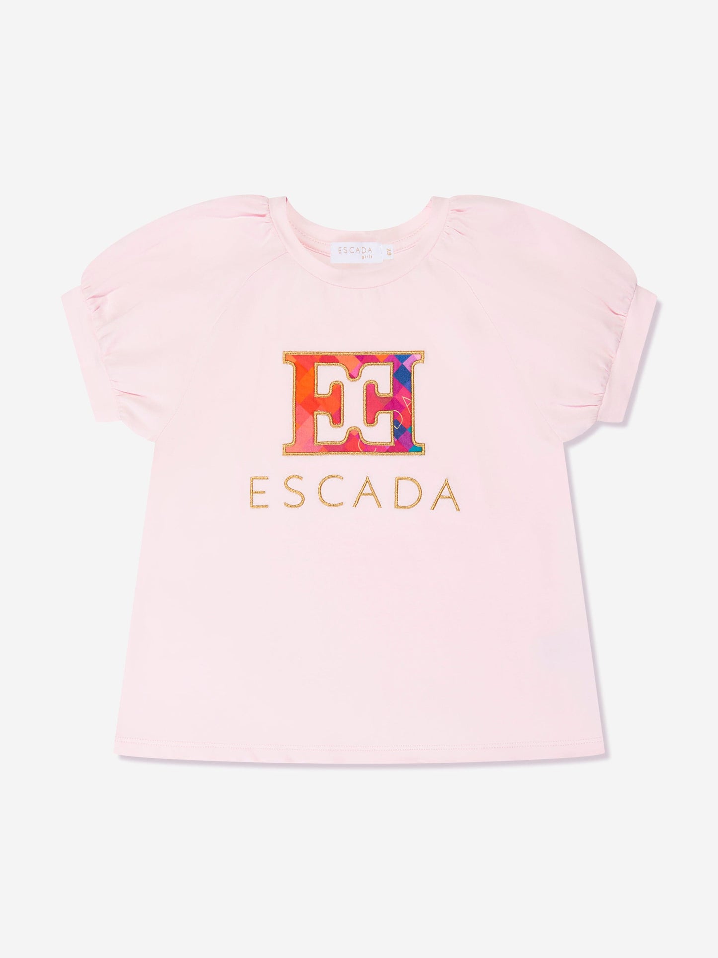 Escada 女童刺绣徽标 T 恤（粉色）