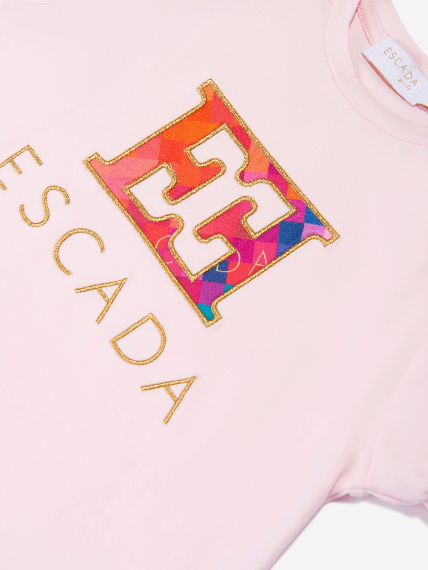 Escada 女童刺绣徽标 T 恤（粉色）