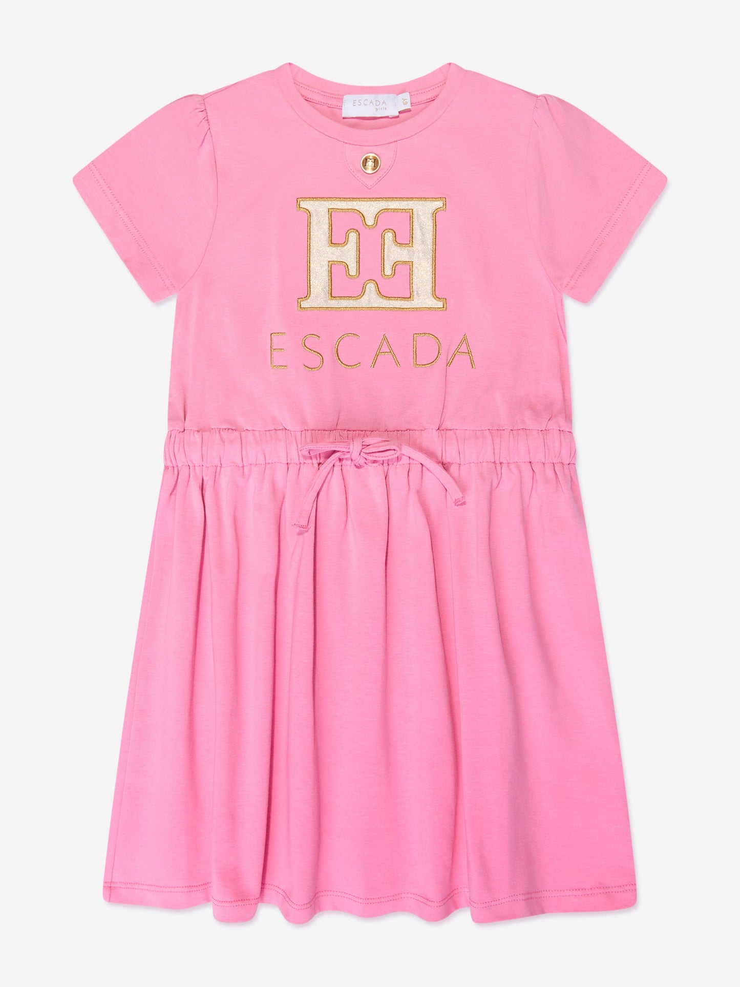 Escada 女童刺绣徽标 T 恤连衣裙（粉色）