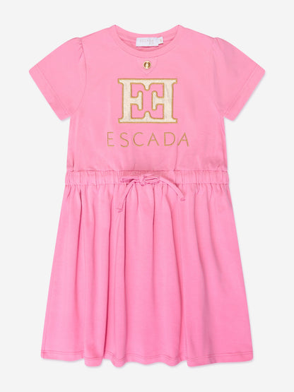 Escada 女童刺绣徽标 T 恤连衣裙（粉色）