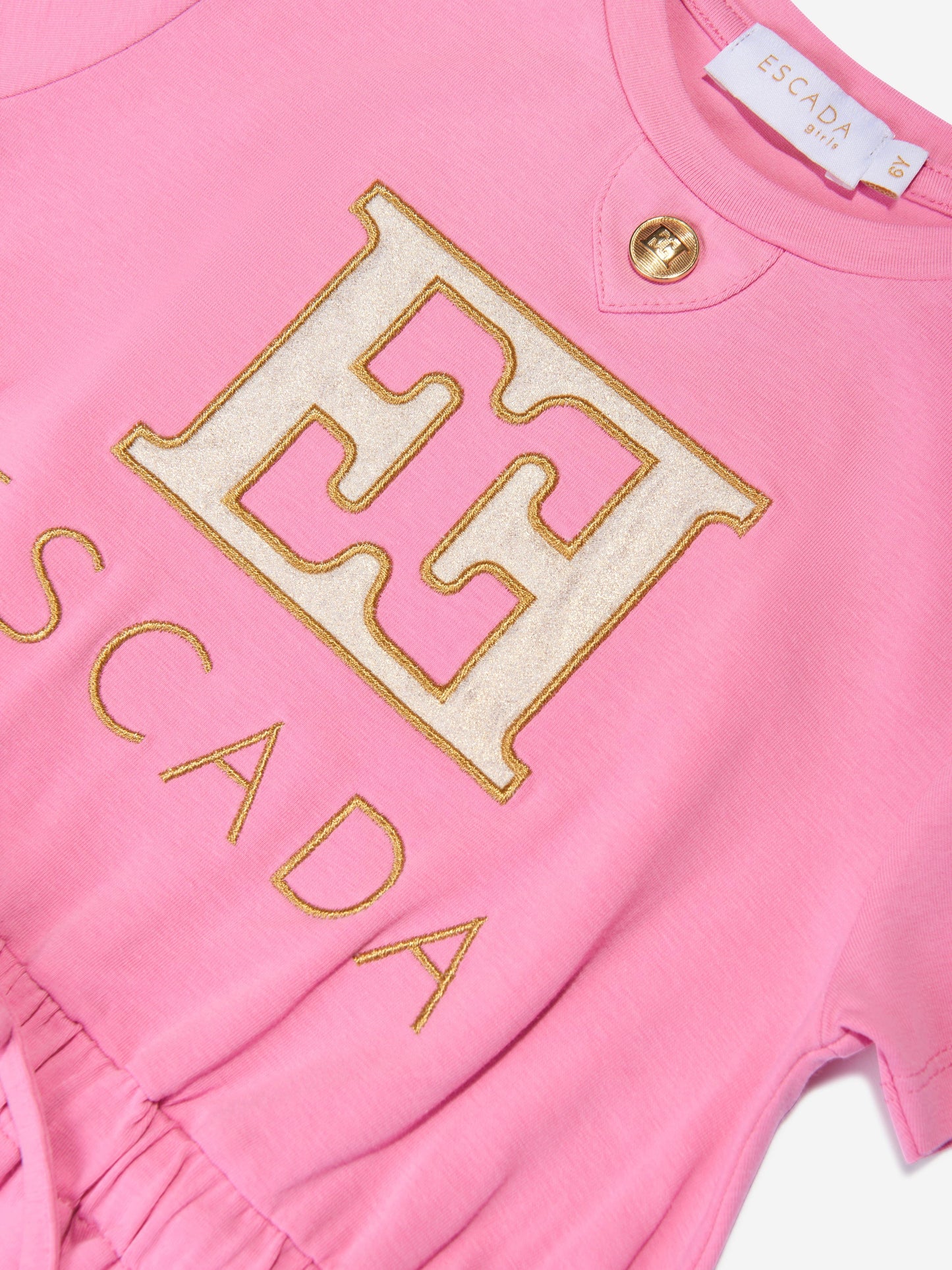 Escada 女童刺绣徽标 T 恤连衣裙（粉色）