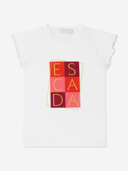 Escada 女童白色徽标印花 T 恤
