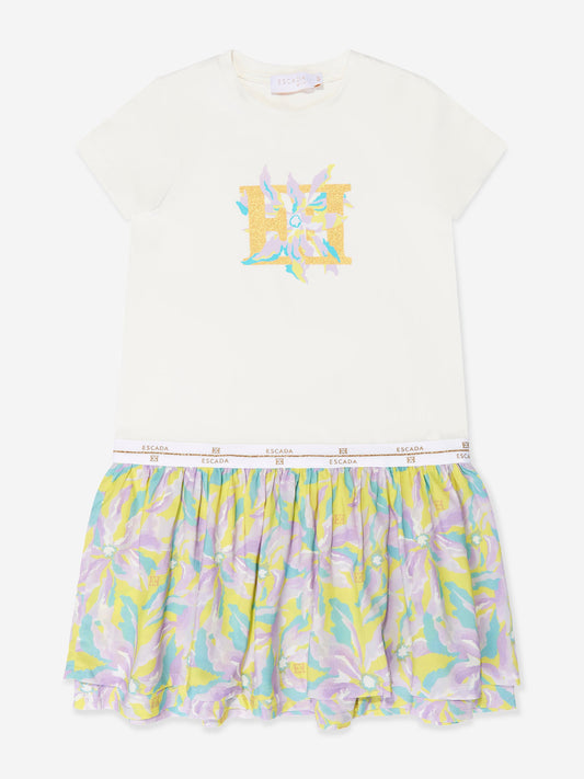 Escada 女童白色花卉 T 恤连衣裙