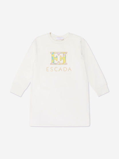 Escada 女童白色刺绣徽标毛衣裙