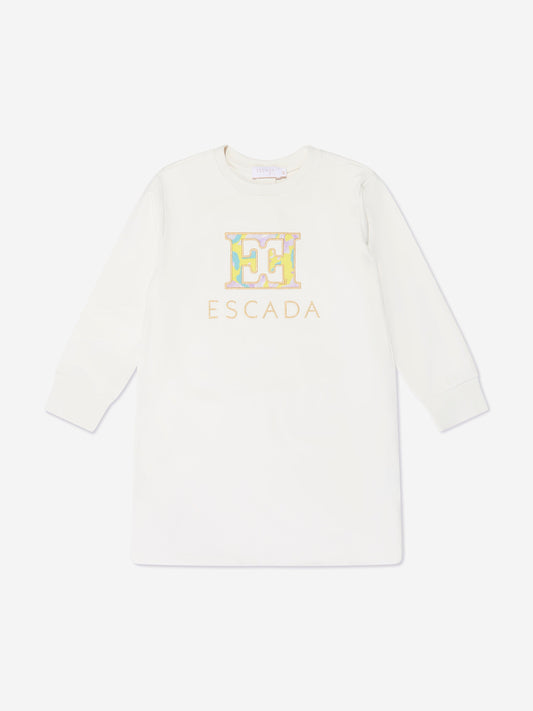 Escada 女童白色刺绣徽标毛衣裙