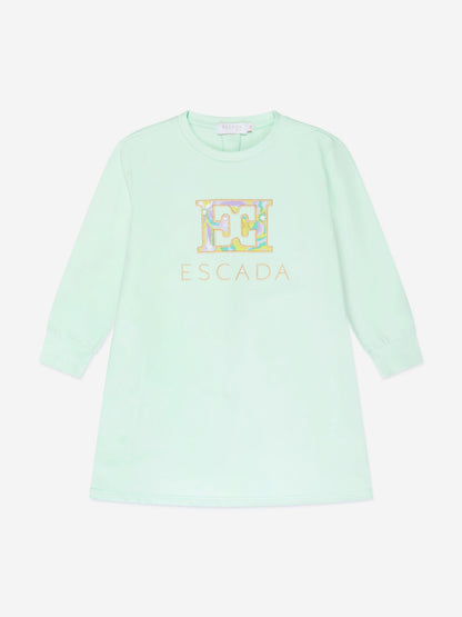 Escada 女童蓝色刺绣徽标毛衣裙