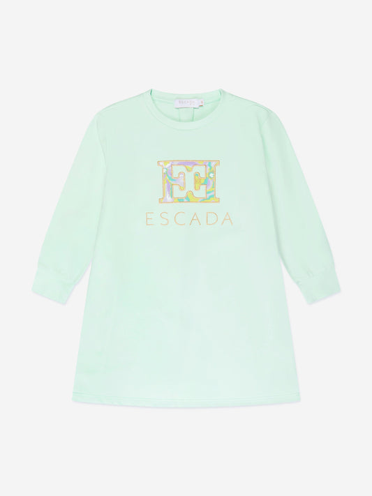 Escada 女童蓝色刺绣徽标毛衣裙
