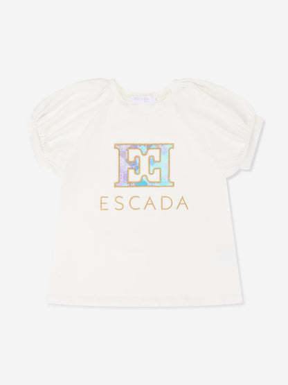 Escada 女童白色刺绣徽标 T 恤
