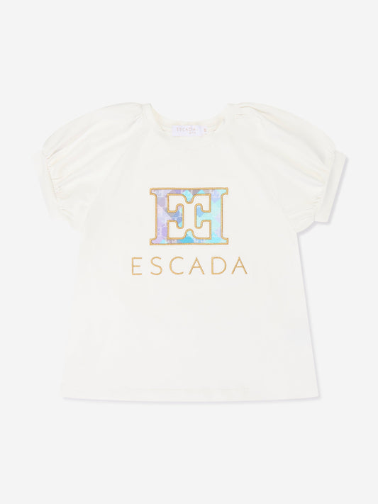 Escada 女童白色刺绣徽标 T 恤