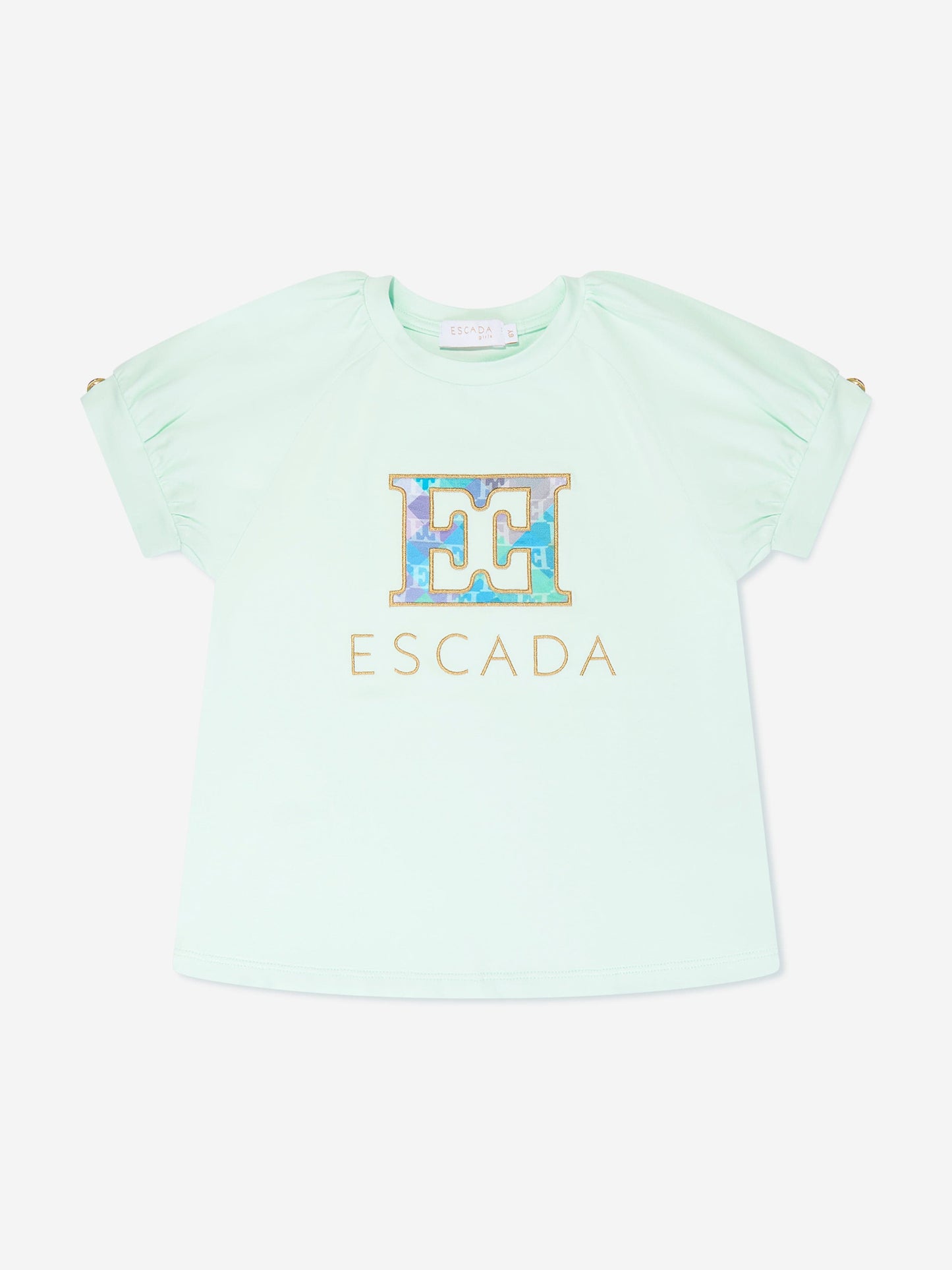 Escada 女童蓝色刺绣徽标 T 恤