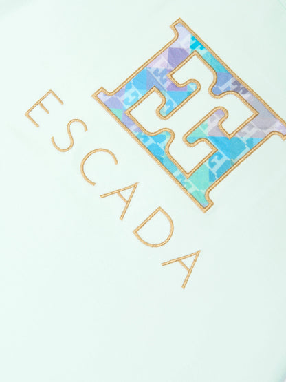 Escada 女童蓝色刺绣徽标 T 恤