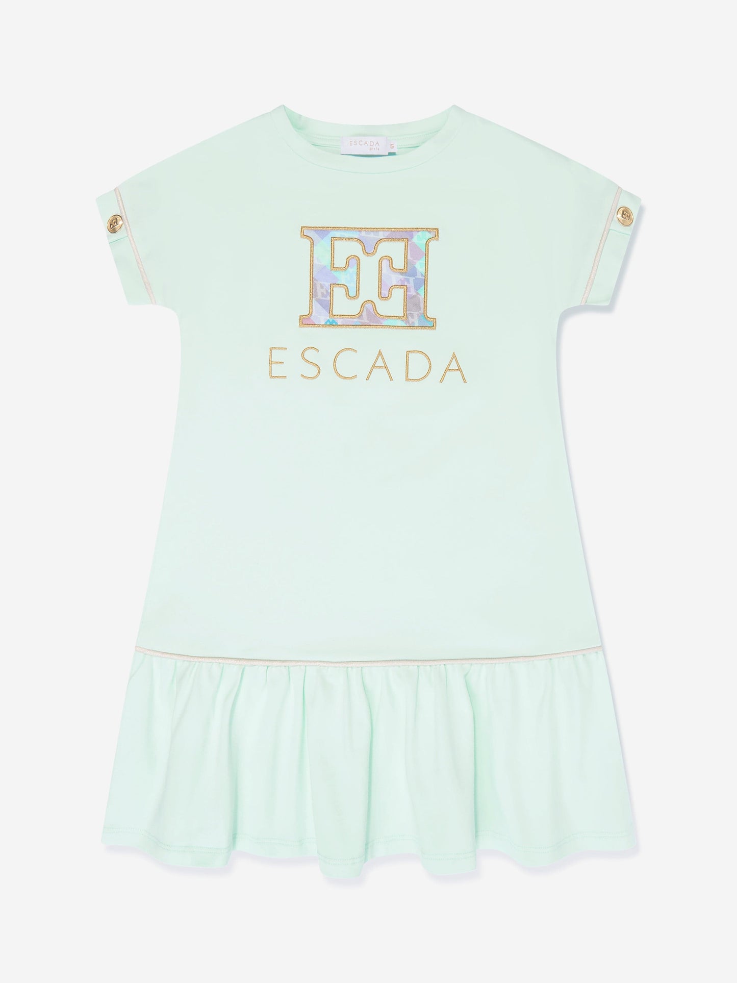 Escada 女童蓝色刺绣徽标 T 恤连衣裙