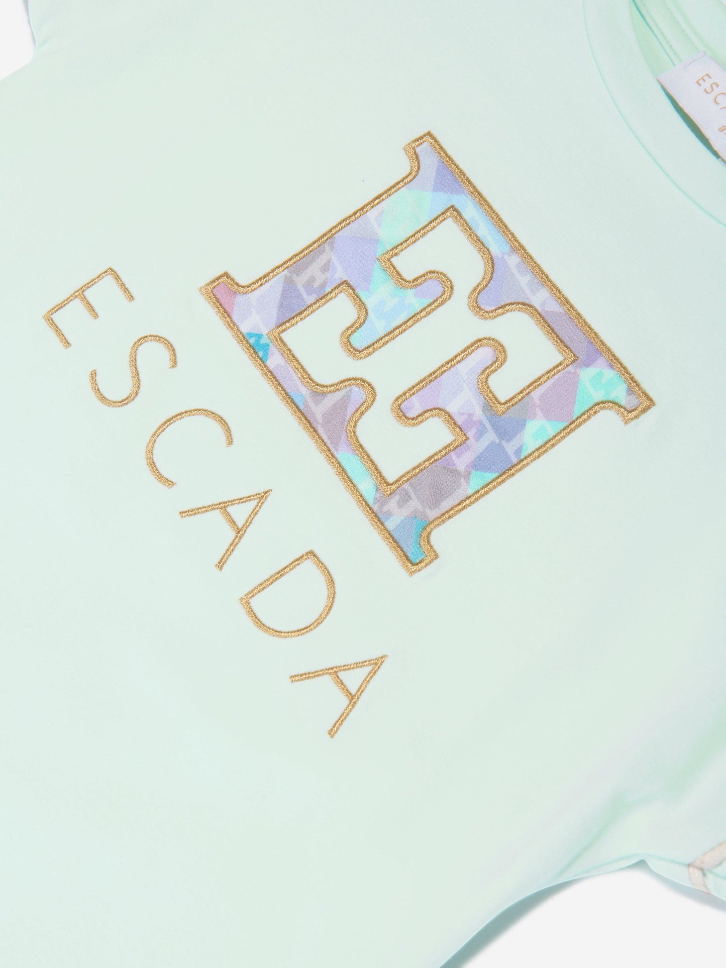 Escada 女童蓝色刺绣徽标 T 恤连衣裙