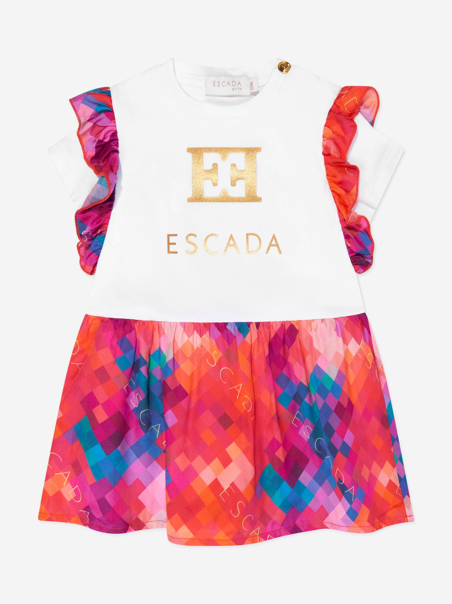 Escada 女婴白色徽标 T 恤连衣裙