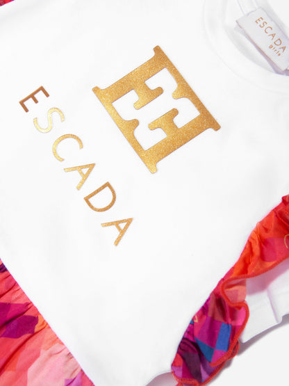 Escada 女婴白色徽标 T 恤连衣裙