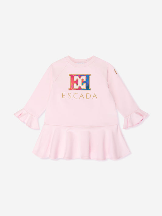 Escada 女婴刺绣徽标毛衣裙（粉色）