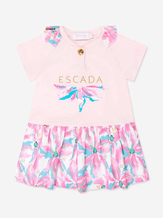 Escada 女婴粉色花卉 T 恤连衣裙