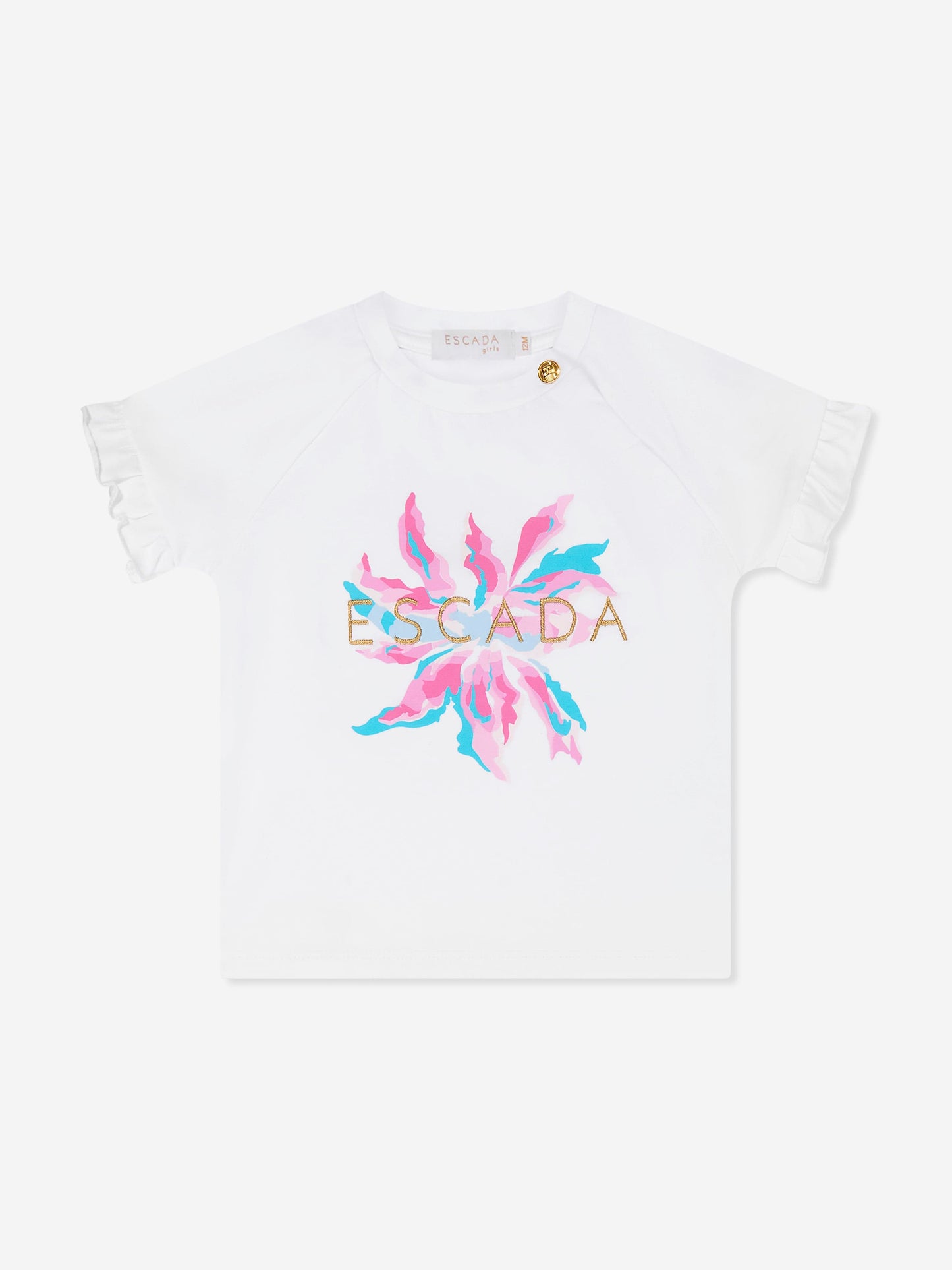 Escada 女婴花卉徽标 T 恤（白色）
