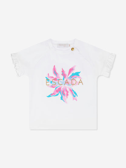 Escada 女婴花卉徽标 T 恤（白色）