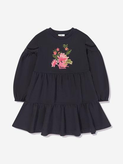 Etro 女童海军蓝花朵平纹针织连衣裙